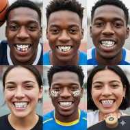 Athletes shown in six separate grids wearing tooth grillz 